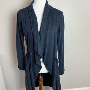 Navy Duster Jacket x Max Jeans Tencel cinched waist draped